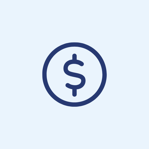 A simple dark blue dollar sign enclosed in a circle, centered on a light gray background.